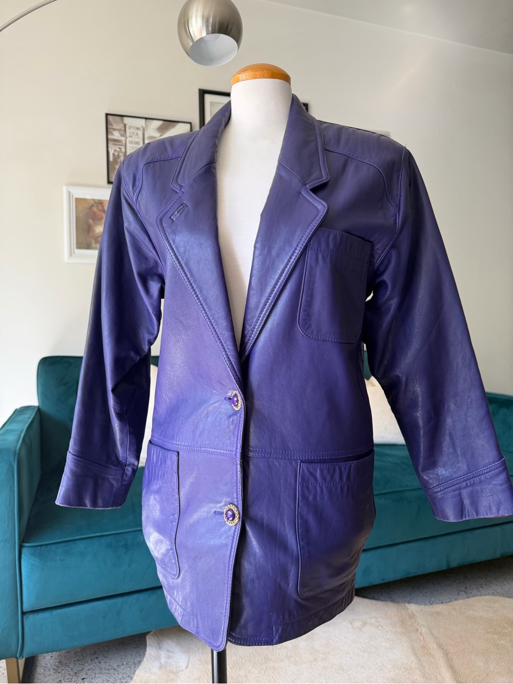Purple Leather Blazer Jacket - Women's Tailored Coat
